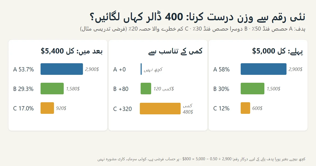 نئی رقم سے پورٹ فولیو کا وزن کیسے درست کریں؟ بیچے بغیر تقسیم کا حساب